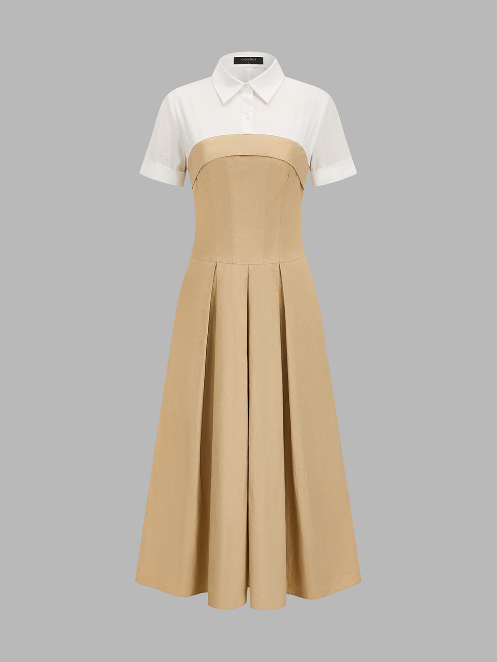 Collared Pleated Maxi Dress with Layered Look