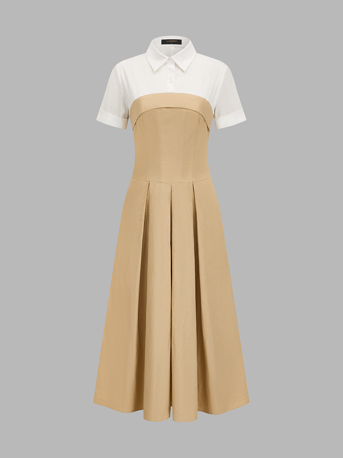Collared Pleated Maxi Dress with Layered Look