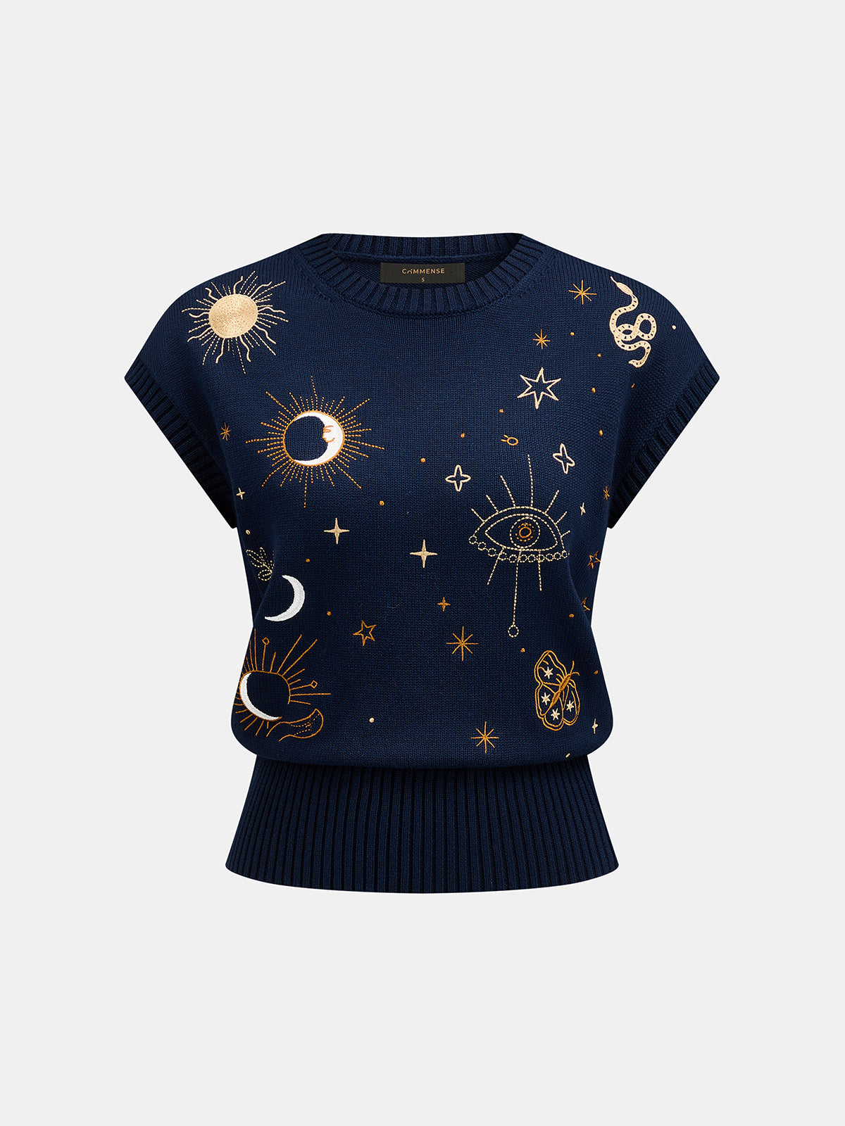 Embroidered Sleeveless Knit Vest with Celestial Design