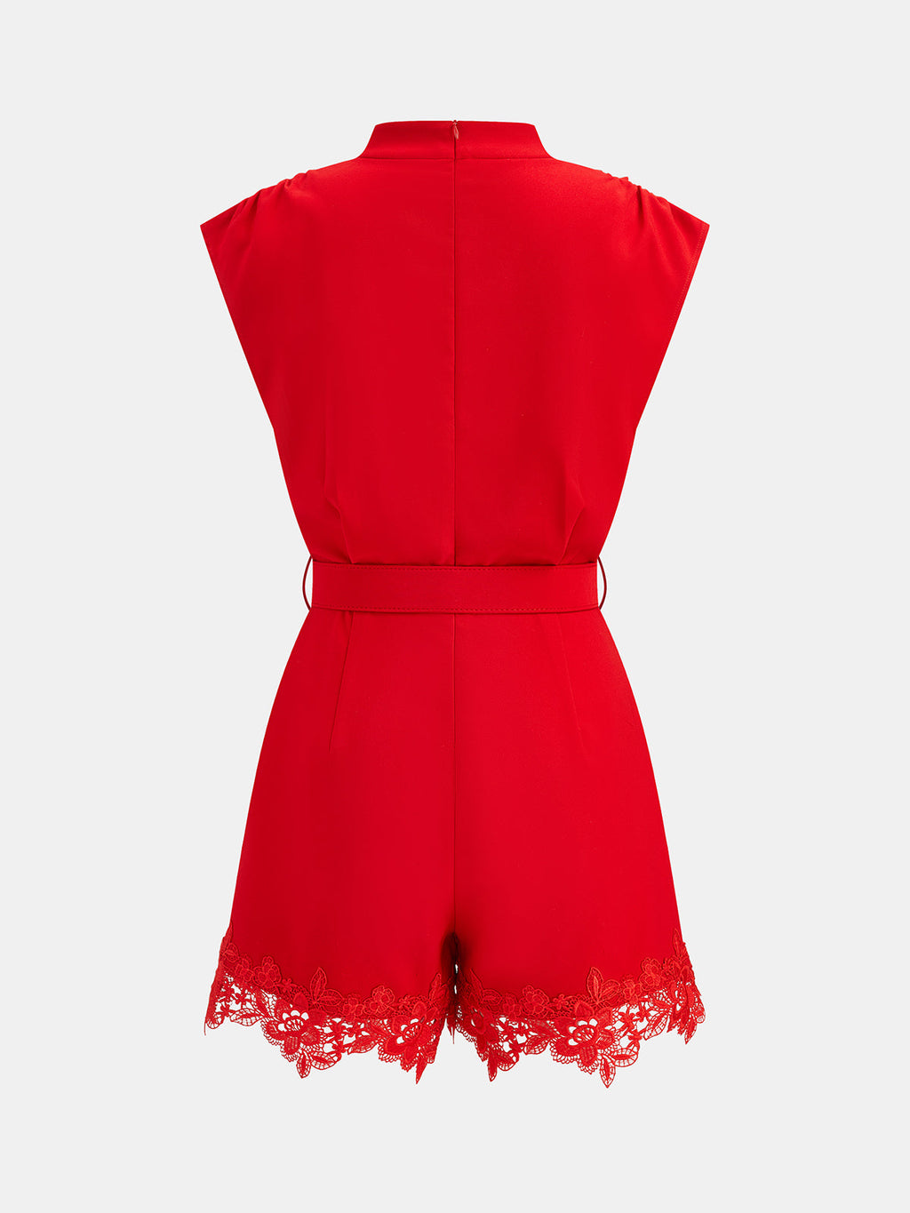 Chic Sleeveless Romper with Belt and Lace Trim