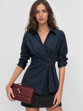 Collared Wrap Blouse with Ruched Waist Detail