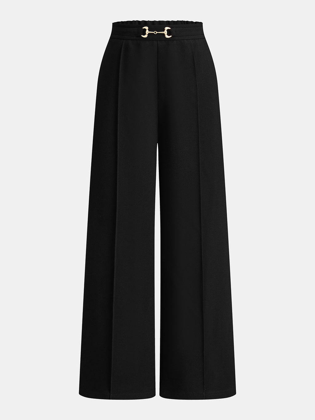 Mid-Rise Straight Leg Pants with Metal Buckle Detail