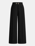 Mid-Rise Straight Leg Pants with Metal Buckle Detail