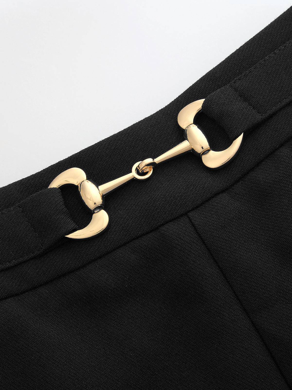 Mid-Rise Straight Leg Pants with Metal Buckle Detail