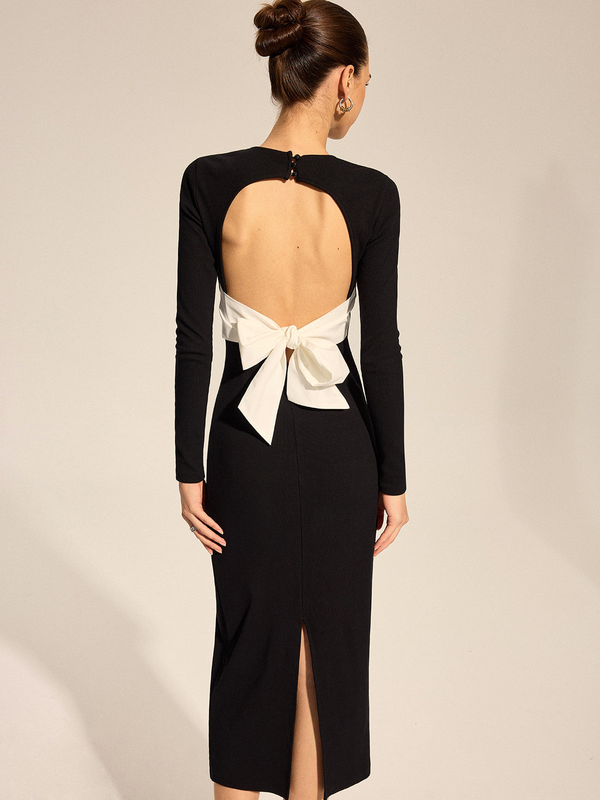 Chic Open Back Maxi Dress with Bow Detail and Slit
