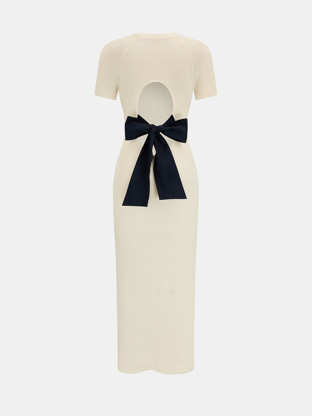 Knit Midi Dress with Back Cutout and Bow Detail