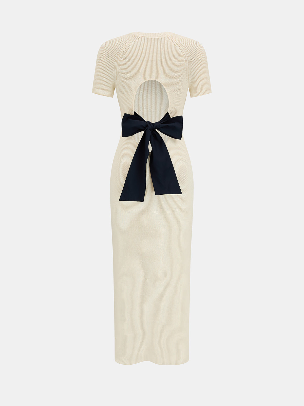 Knit Midi Dress with Back Cutout and Bow Detail