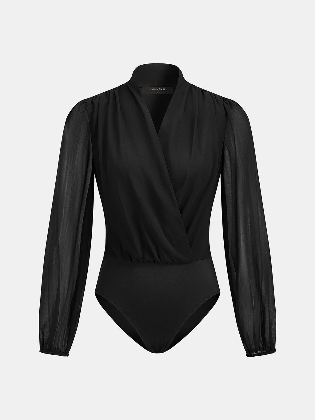 Sheer Sleeve Wrap V-Neck Bodysuit