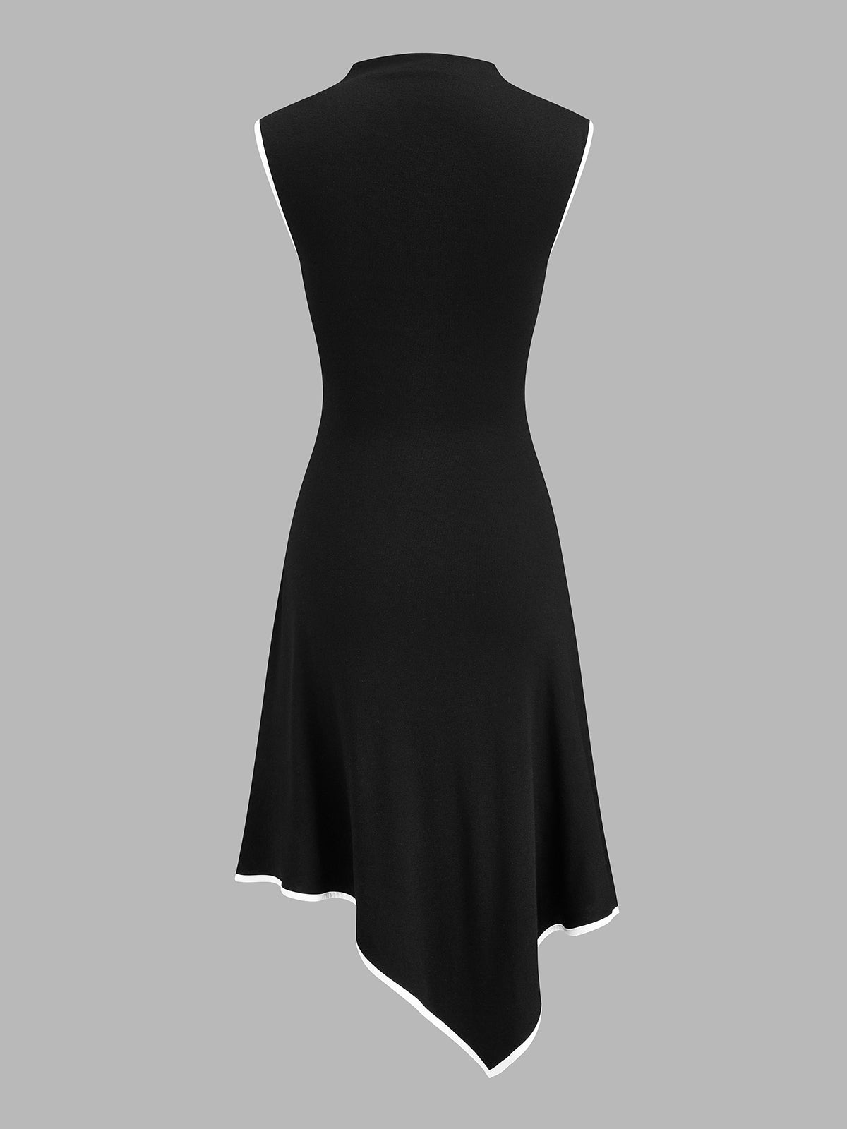 Asymmetrical Hem Sleeveless Dress with Contrast Trim