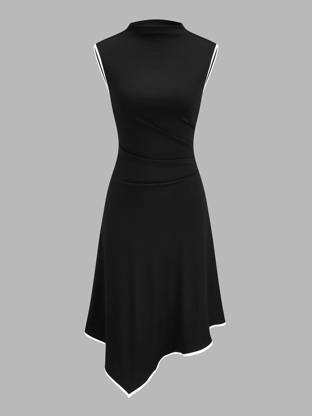 Asymmetrical Hem Sleeveless Dress with Contrast Trim