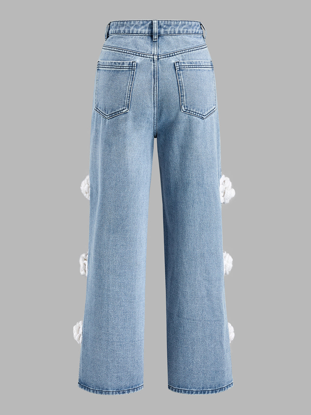 Floral Embellished Wide Leg Jeans with Side Slits