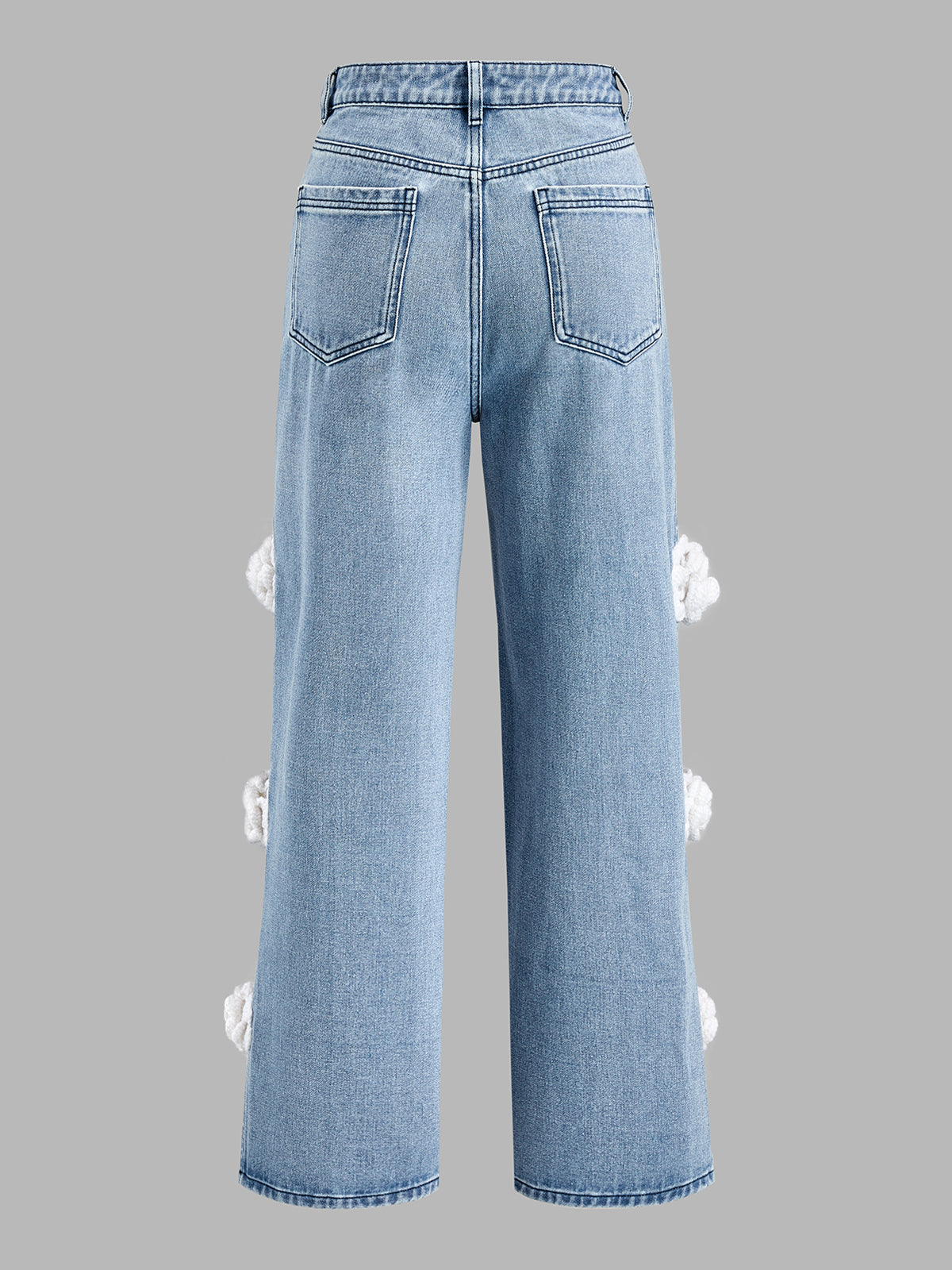 Floral Embellished Wide Leg Jeans with Side Slits