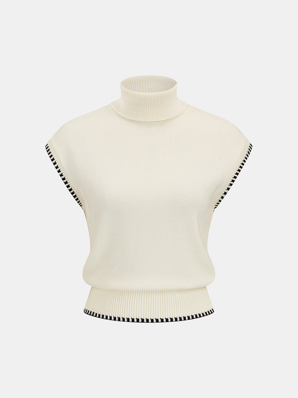 Chic Turtleneck Knit Top and Skirt Ensemble with Contrast Trim