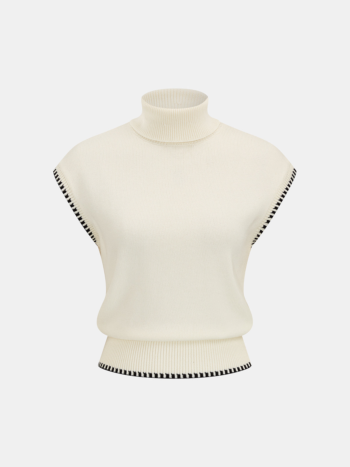 Chic Turtleneck Knit Top and Skirt Ensemble with Contrast Trim