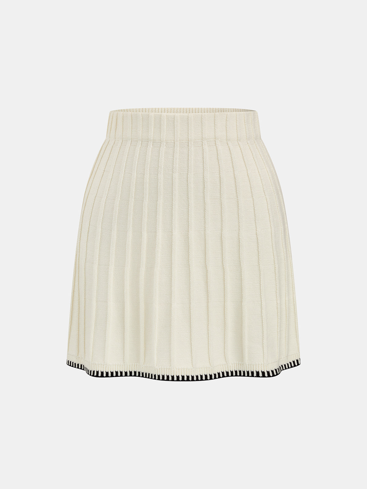 Chic Turtleneck Knit Top and Skirt Ensemble with Contrast Trim