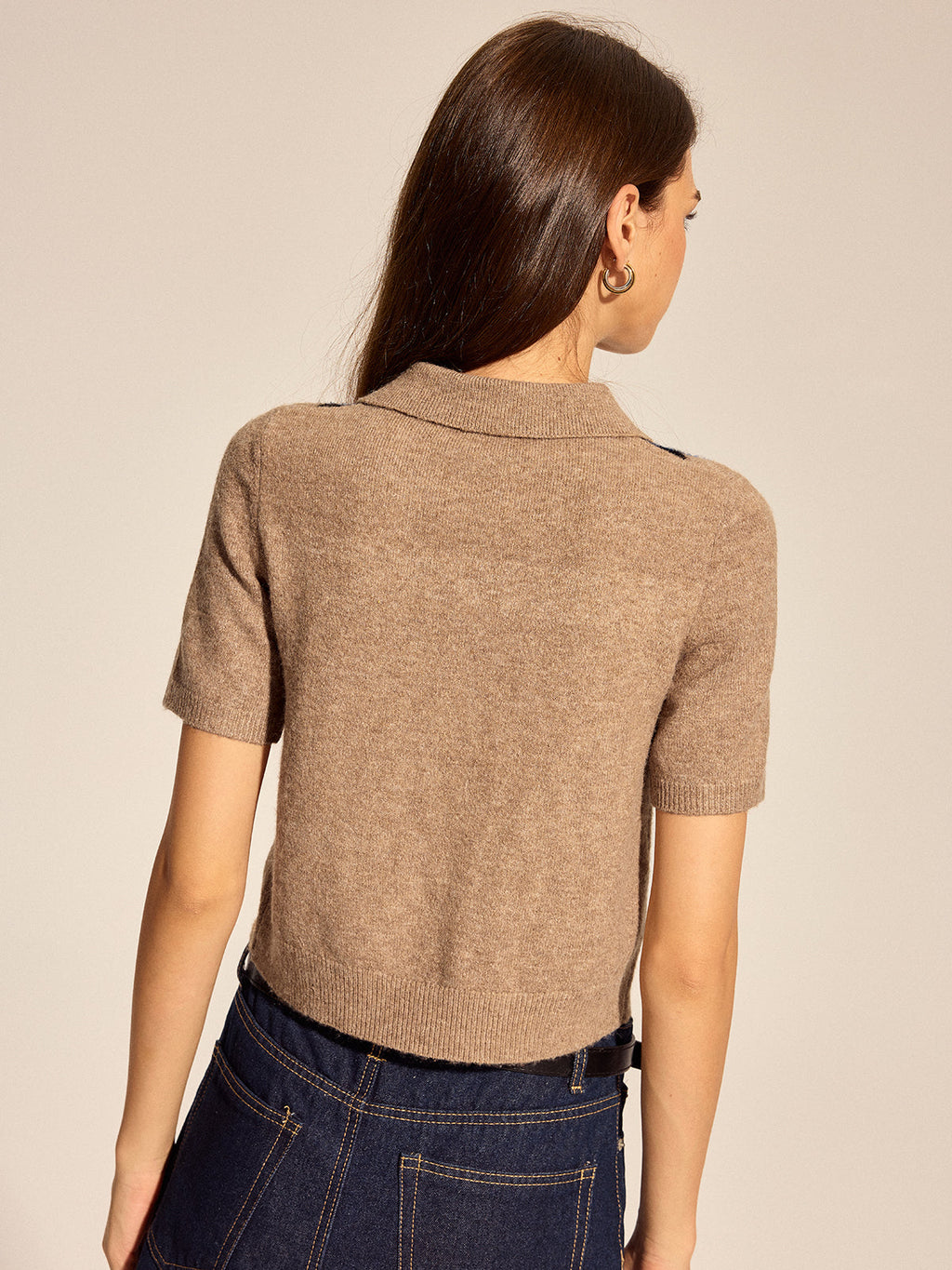 Argyle Knit Cardigan with Short Sleeves and Collared Design