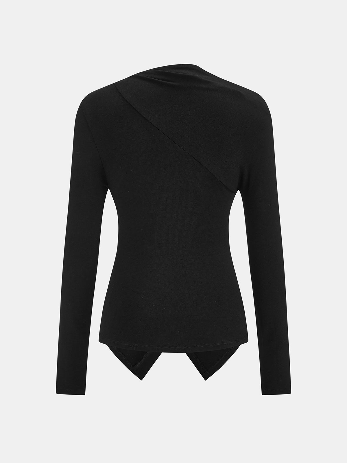 Draped Asymmetric Long Sleeve Top with Ruched Detail