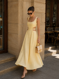 Chic Cutout Maxi Dress in Soft Cotton-Linen Blend