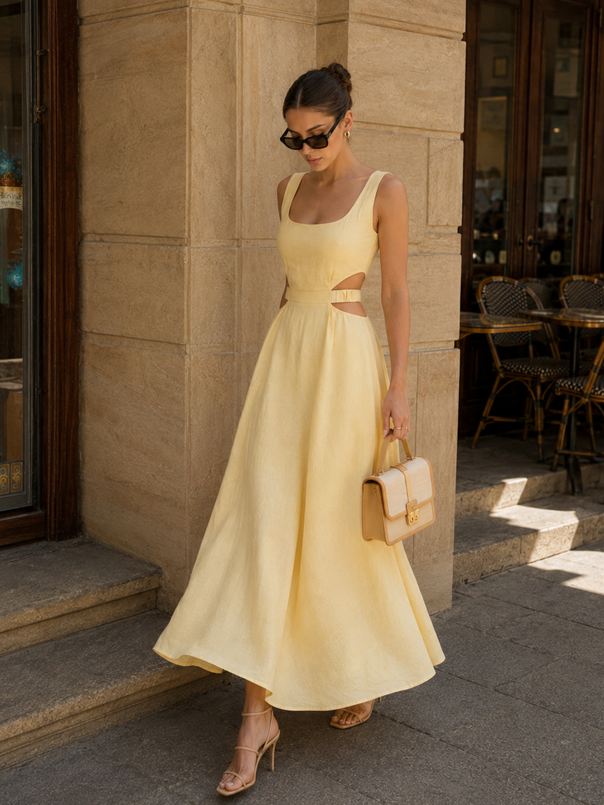 Chic Cutout Maxi Dress in Soft Cotton-Linen Blend