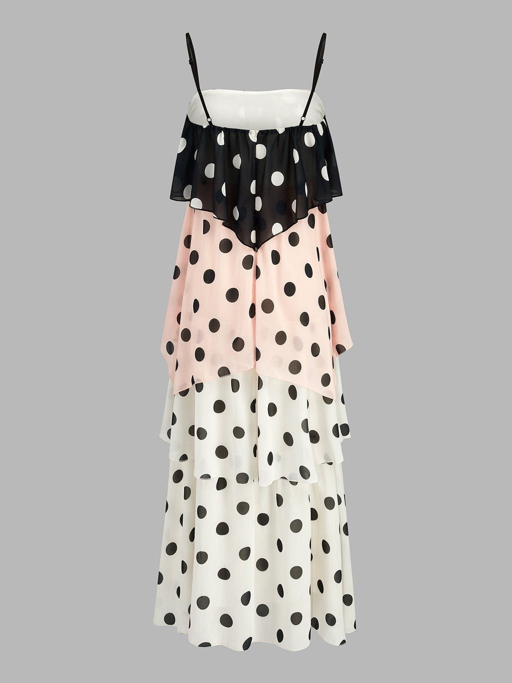 Chic Color Block Polka Dot Tiered Maxi Dress