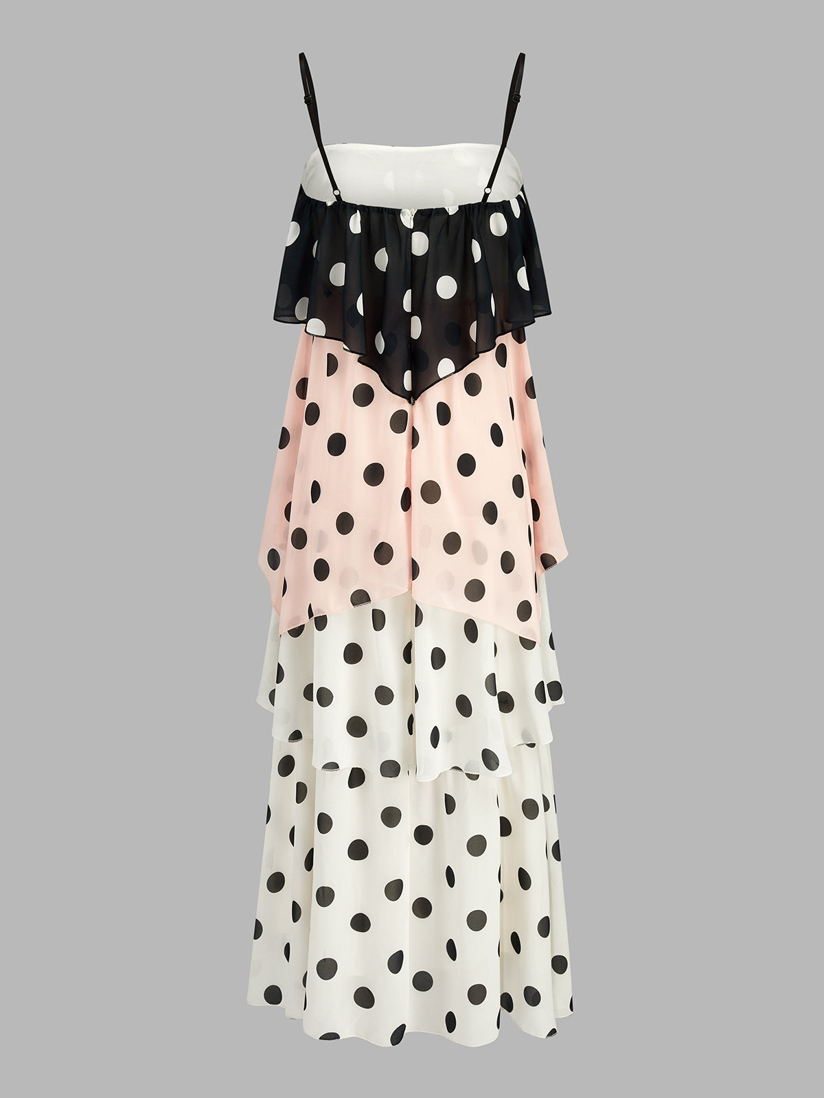 Chic Color Block Polka Dot Tiered Maxi Dress