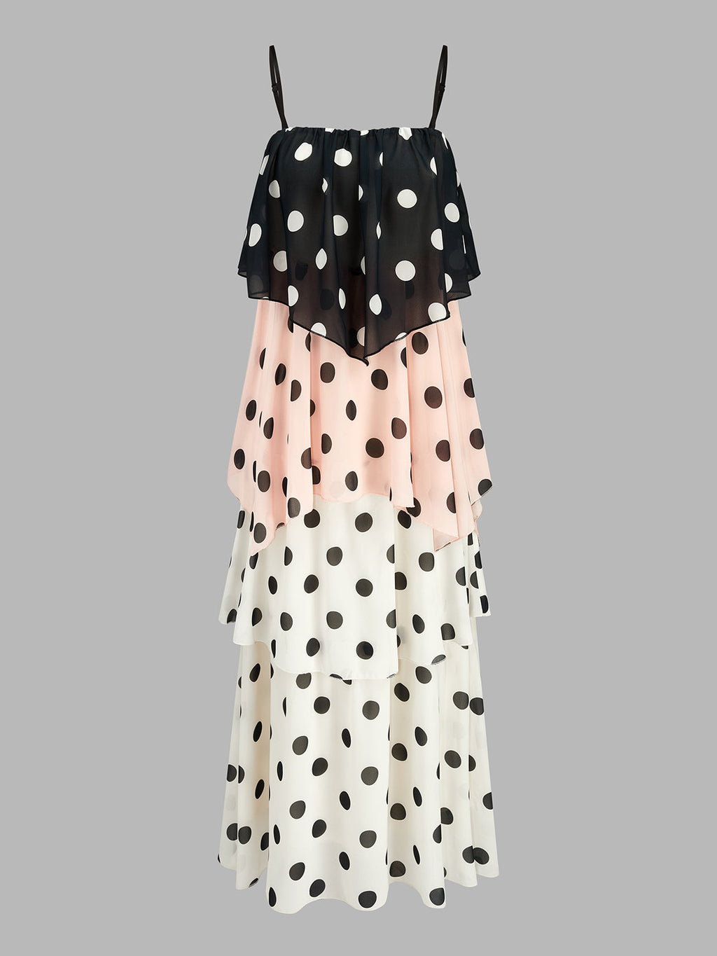 Chic Color Block Polka Dot Tiered Maxi Dress