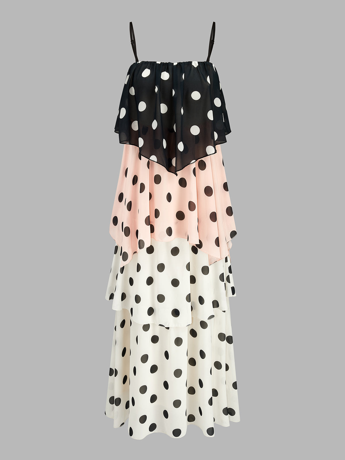 Chic Color Block Polka Dot Tiered Maxi Dress