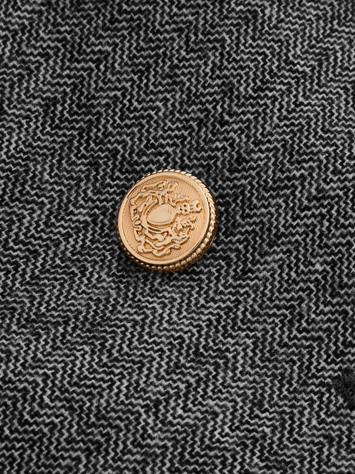 Herringbone Patterned Double-Breasted Wool Blend Blazer