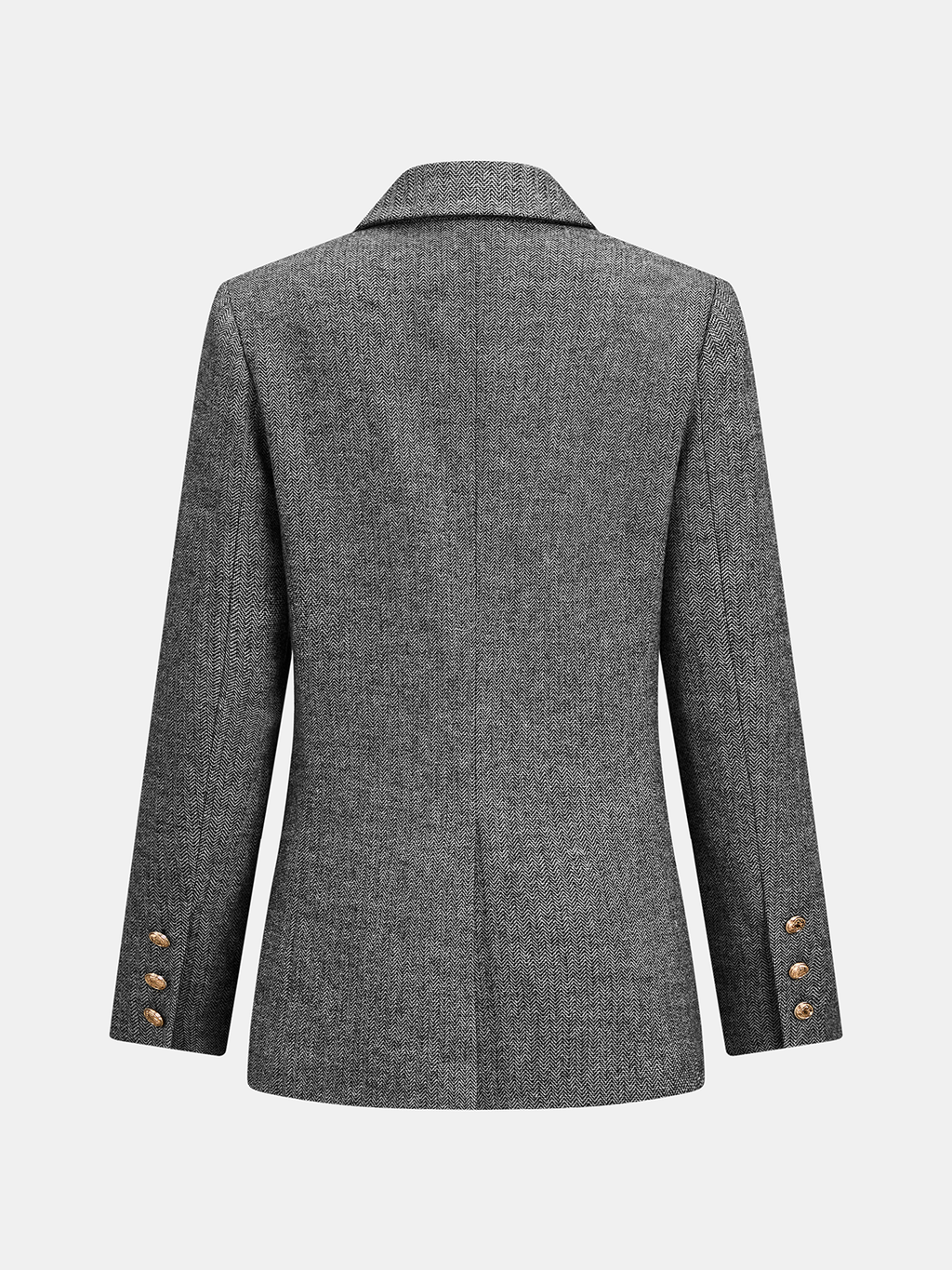 Herringbone Patterned Double-Breasted Wool Blend Blazer