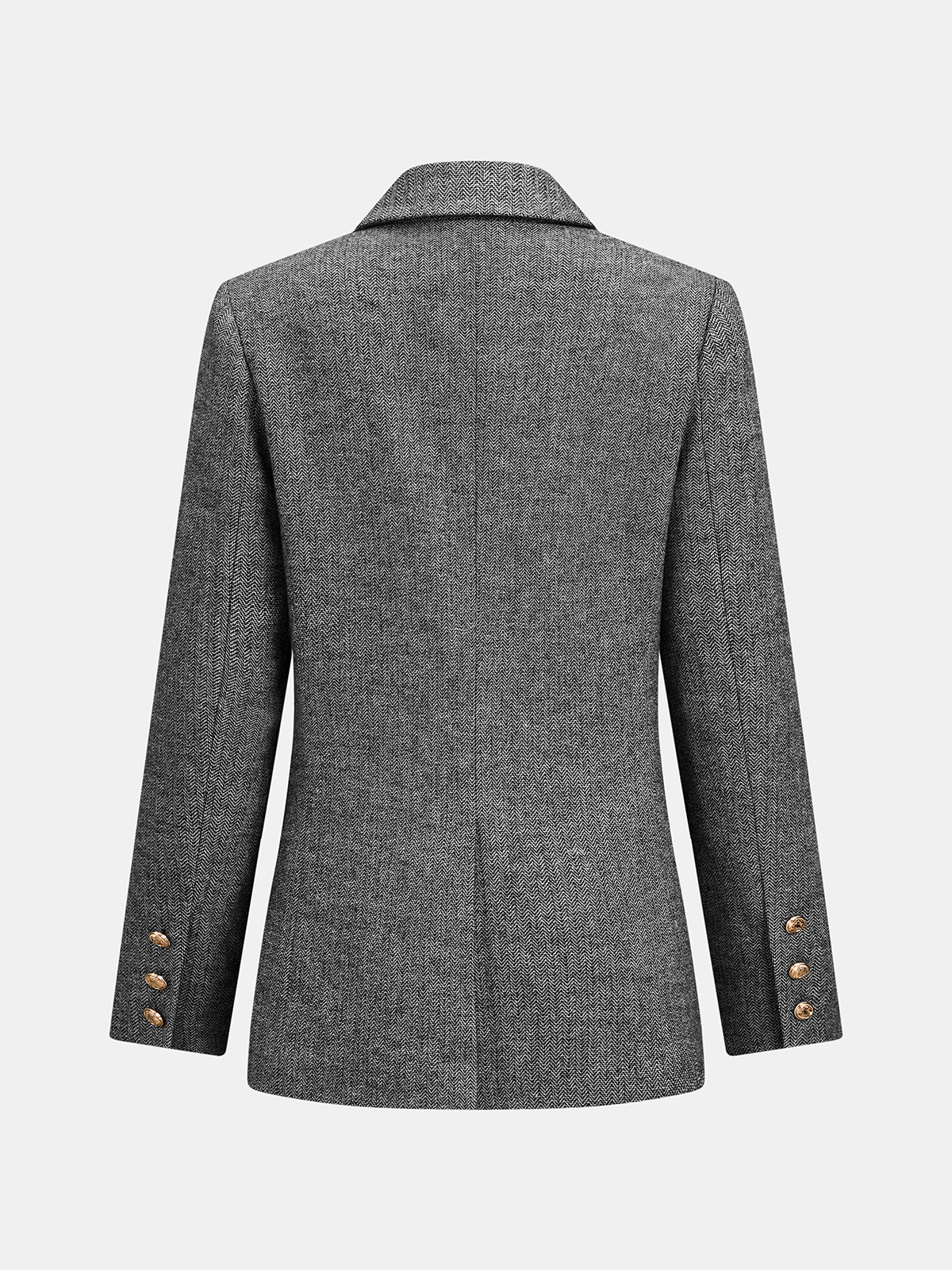 Herringbone Patterned Double-Breasted Wool Blend Blazer