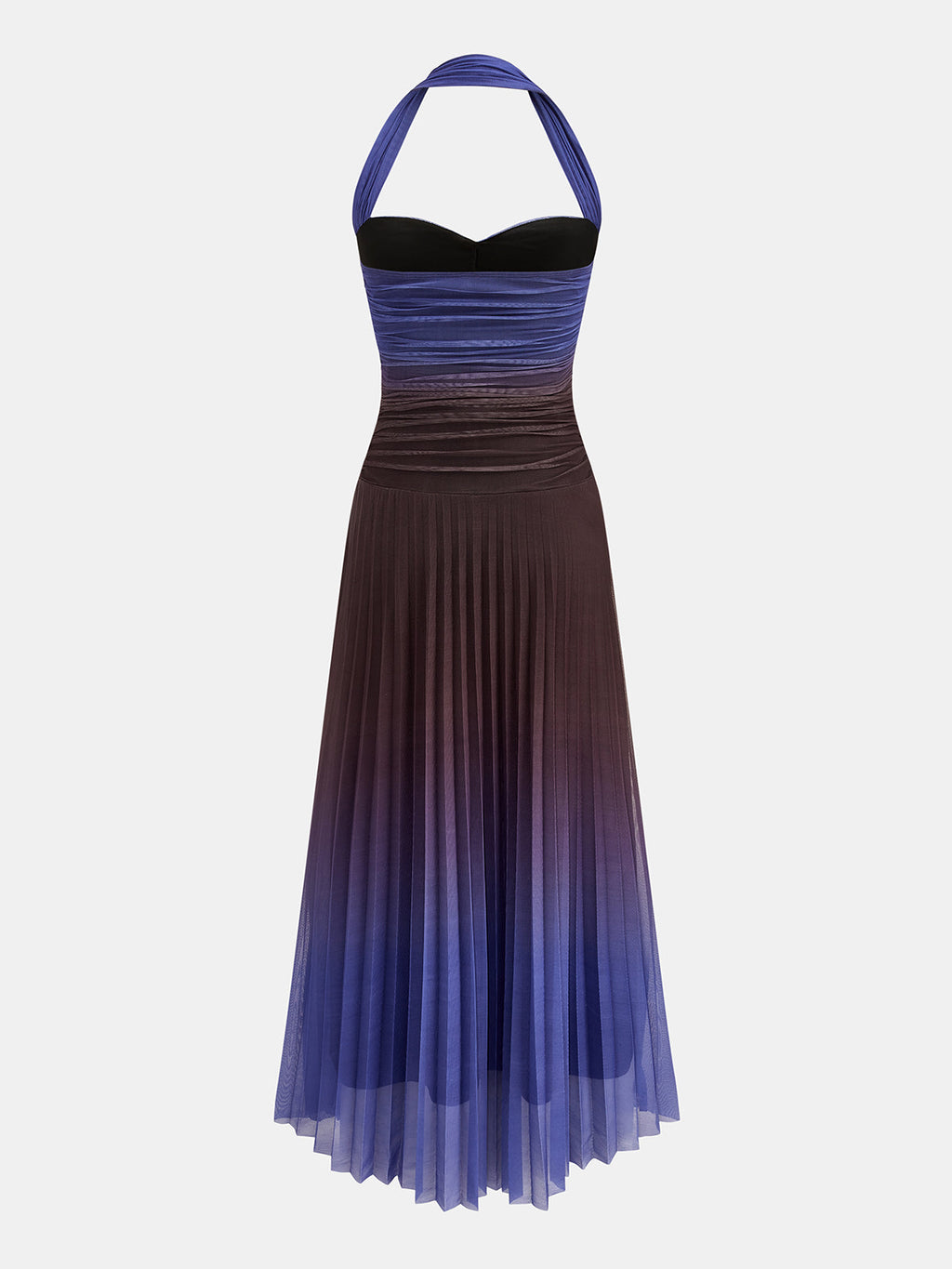 Gradient Pleated Halter Neck Maxi Dress