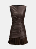 Pleated Mini Dress in Luxe Faux Leather
