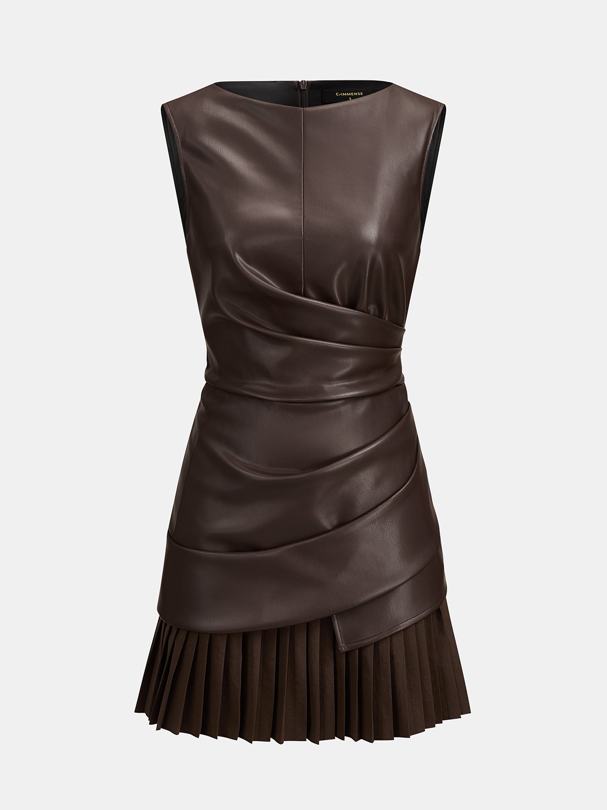 Pleated Mini Dress in Luxe Faux Leather