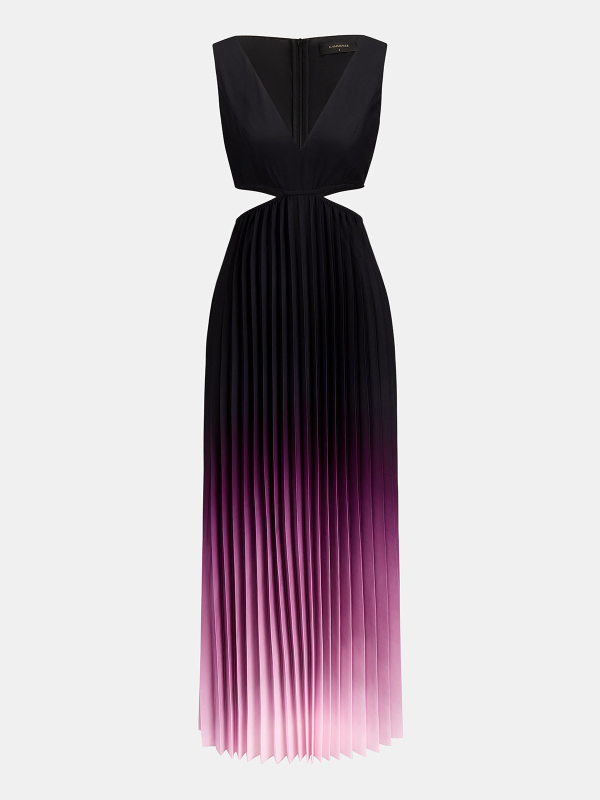 Chic Gradient Pleated Maxi Dress with Cutout Waist