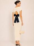 Knit Midi Dress with Back Cutout and Bow Detail