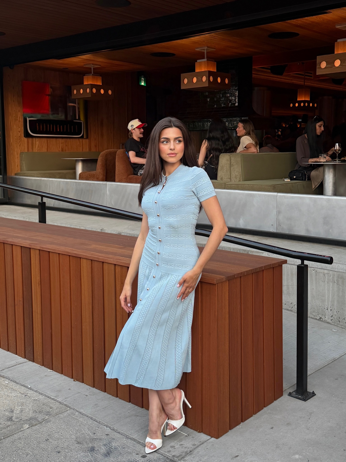 Textured Knit Midi Dress with Short Sleeves