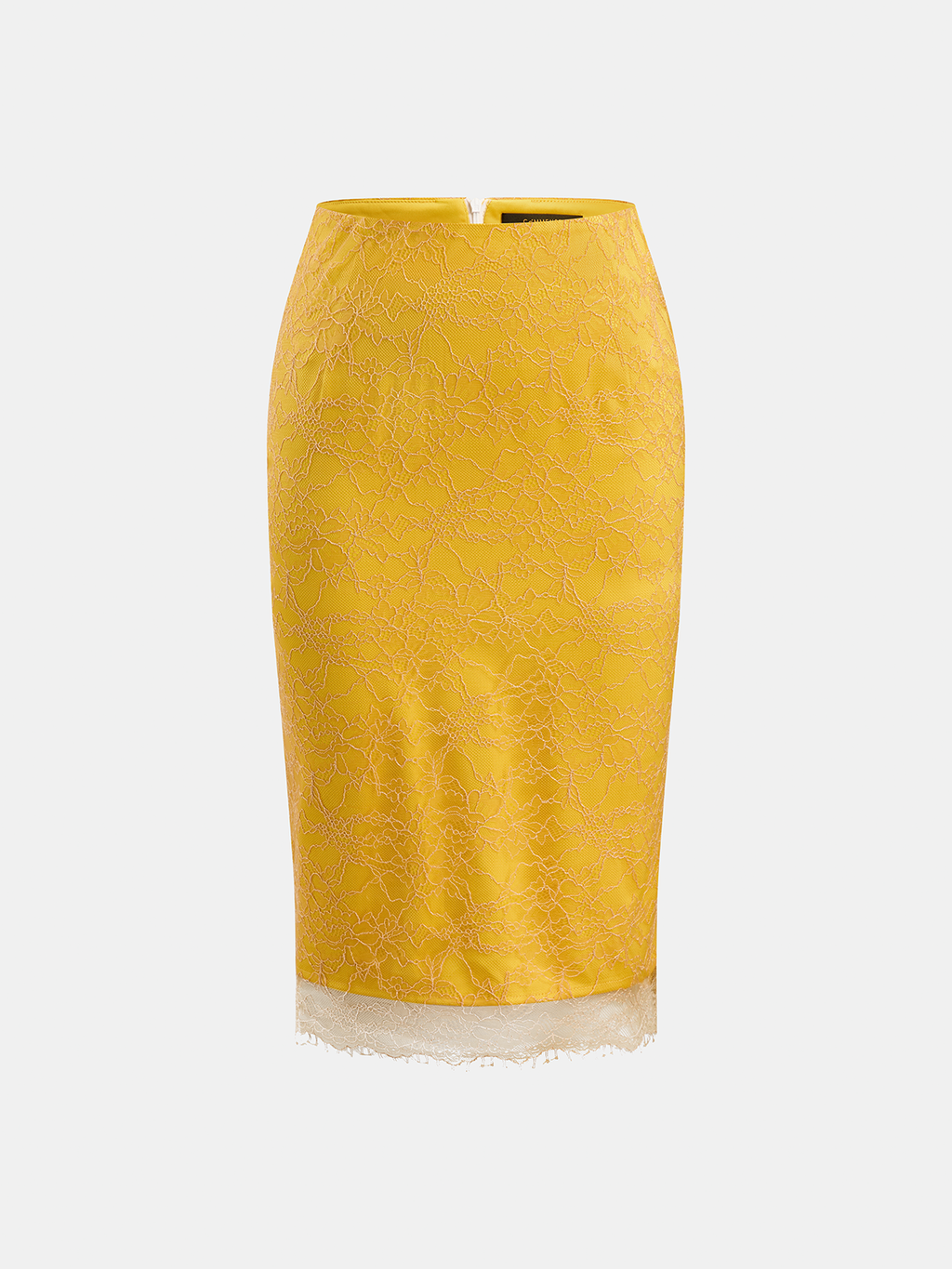 Lace-Trimmed Floral Midi Skirt