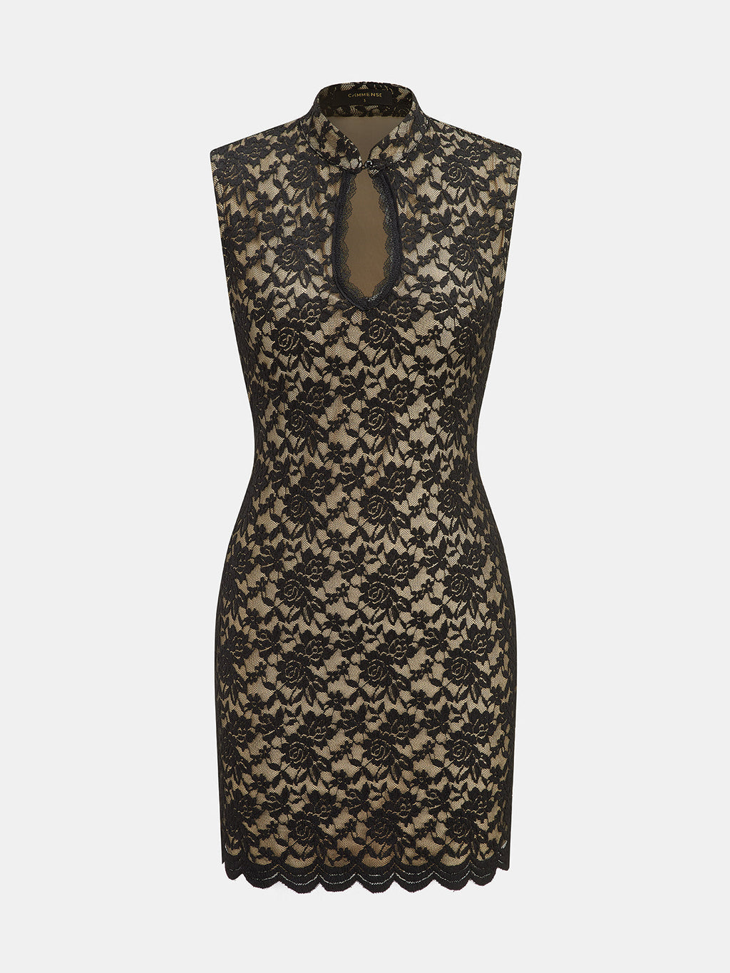 Lace Bodycon Mini Dress with Keyhole Neck Detail