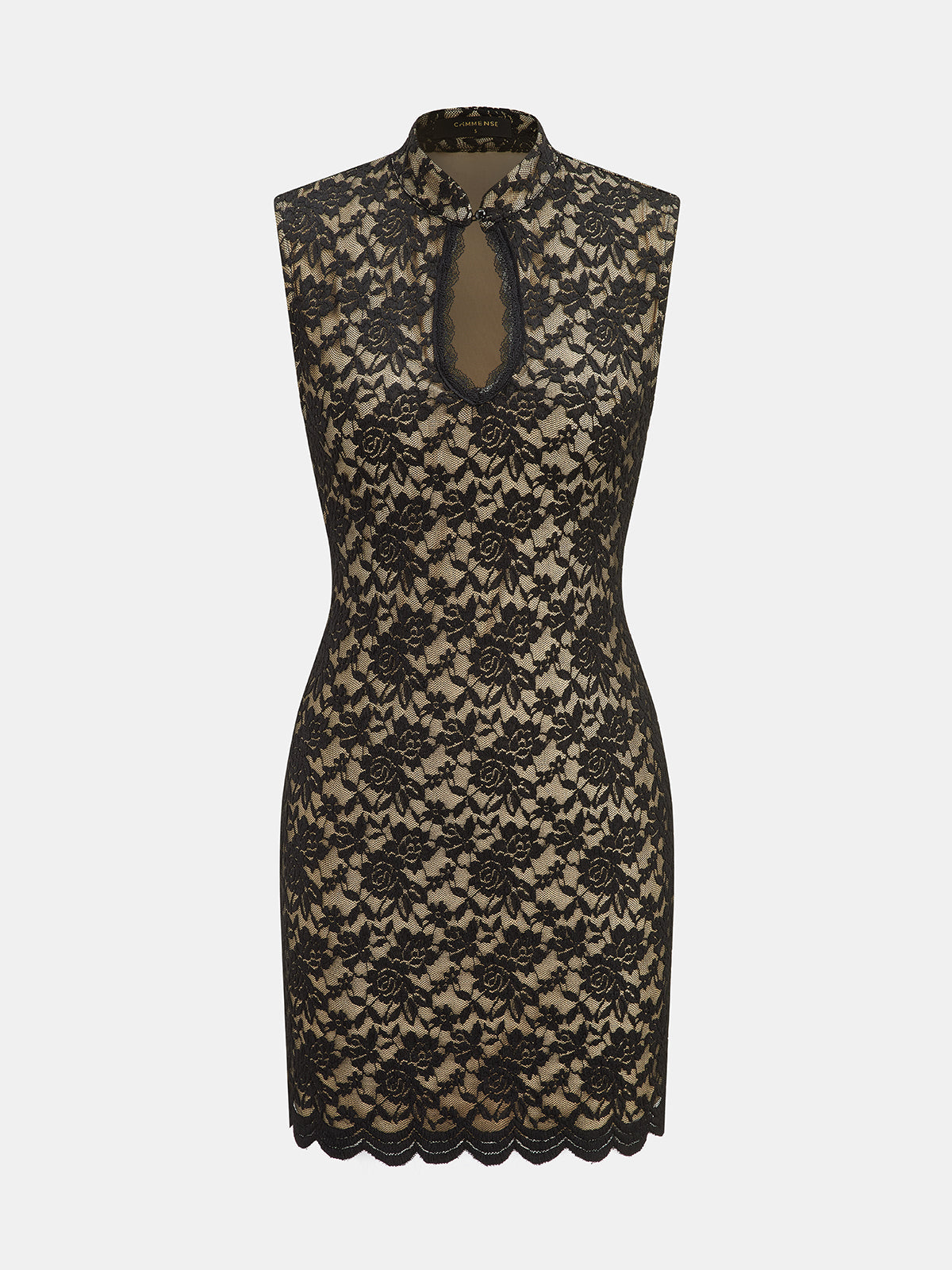 Lace Bodycon Mini Dress with Keyhole Neck Detail