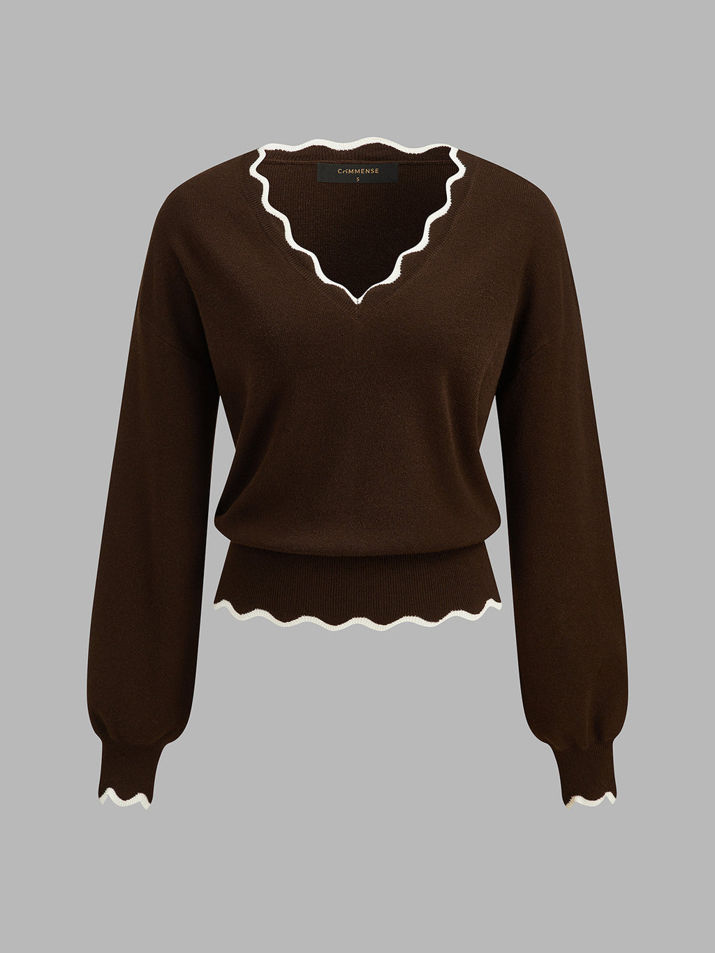 Scalloped Edge Wool Blend Knit Sweater