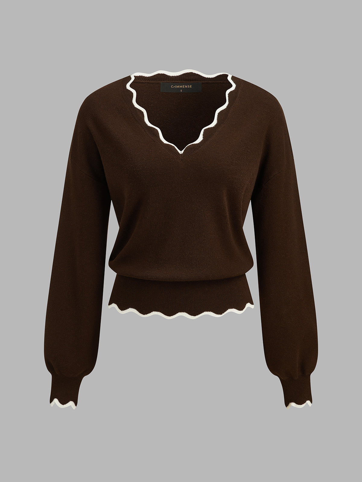Scalloped Edge Wool Blend Knit Sweater