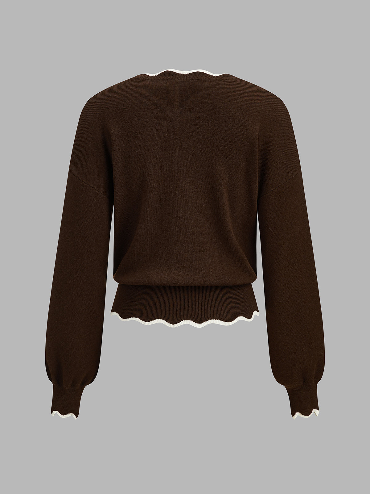 Scalloped Edge Wool Blend Knit Sweater