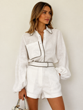 Luxe Cotton-Linen Two-Piece Shorts Set with Contrast Trim