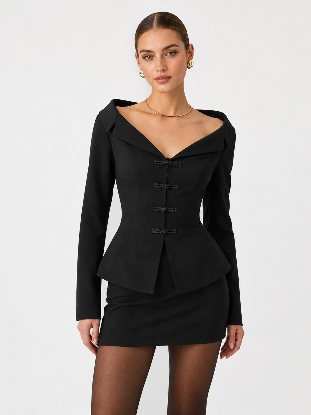 Chic Off-Shoulder Tailored Blazer Top