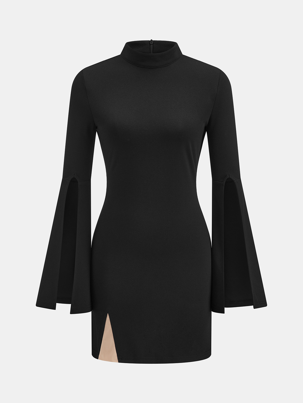 Chic High Neck Mini Dress with Split Sleeves