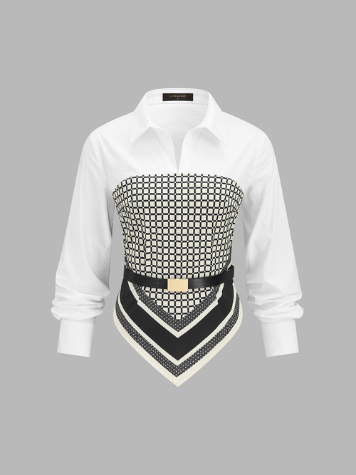 Belted Patchwork Shirt with Scarf Hem Detail