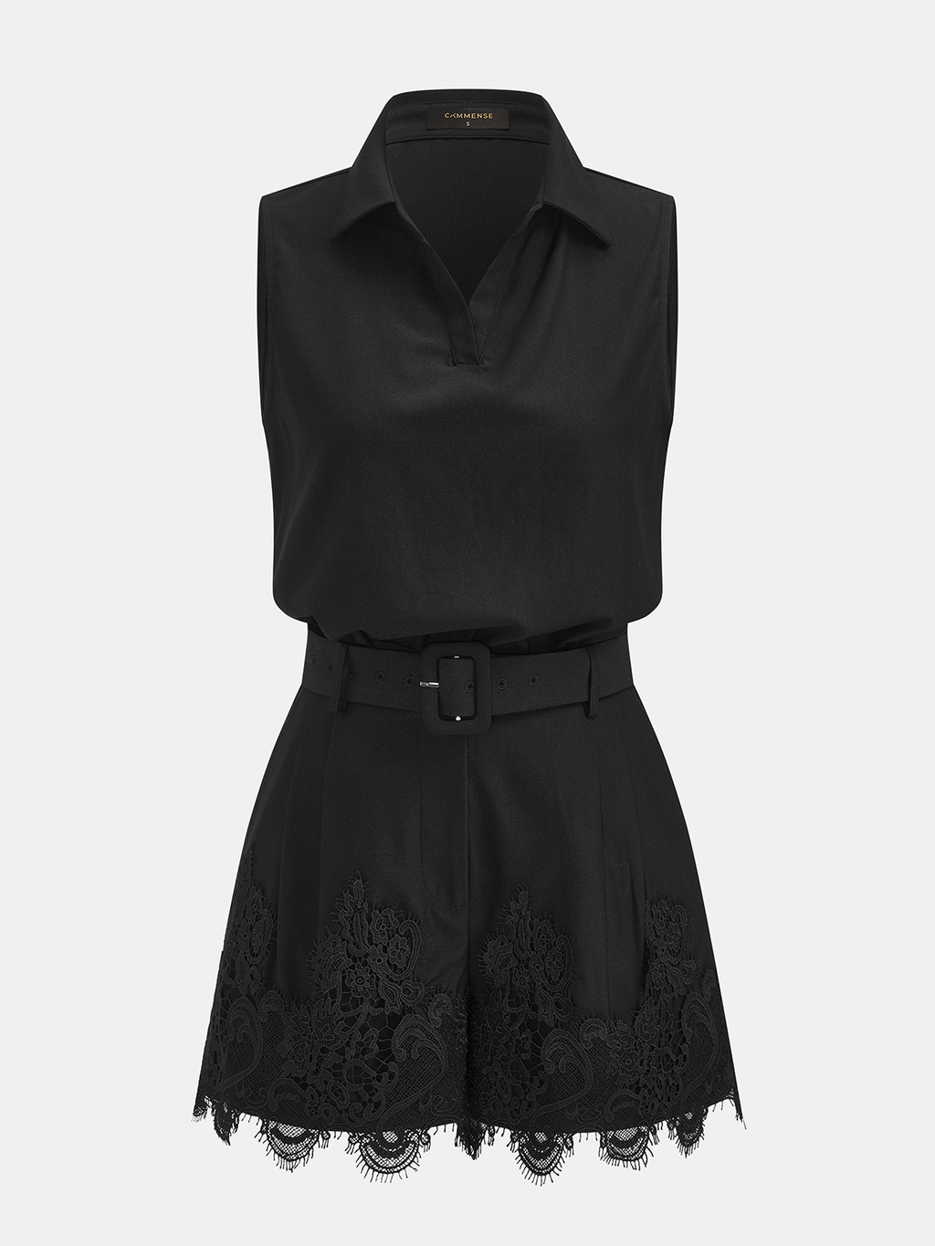 Chic Sleeveless Polo Top with Lace-Hem Shorts Ensemble