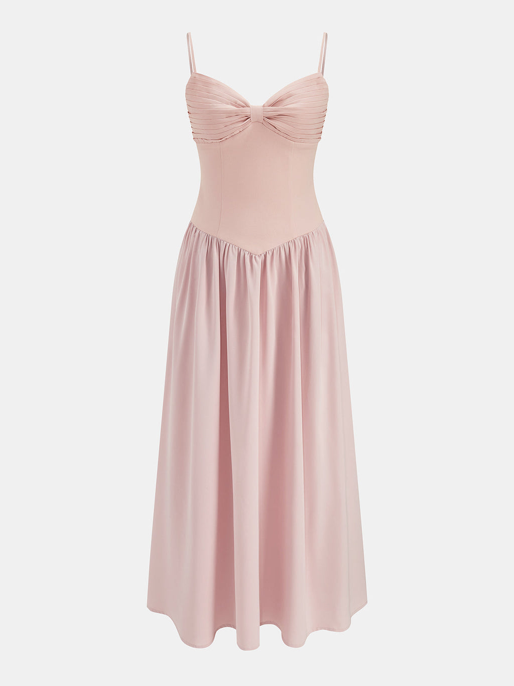 Chic Bow-Detail Pleated Maxi Dress with Flowing Silhouette