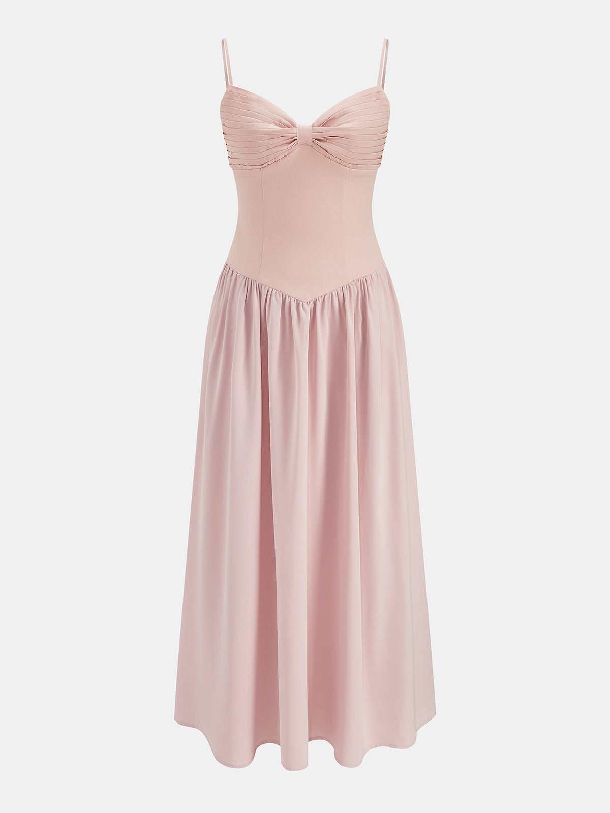 Chic Bow-Detail Pleated Maxi Dress with Flowing Silhouette