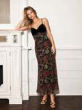 Floral Velvet Maxi Dress with Slip Design